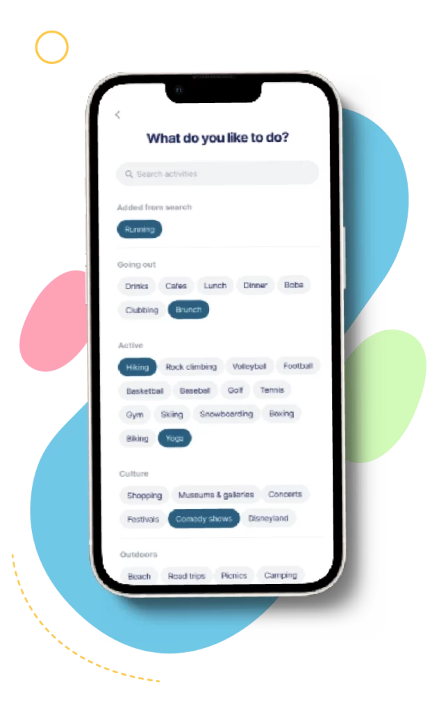 The app phone view "What do you like to do?"