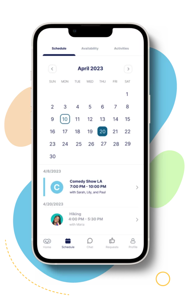 Calendar view of the app