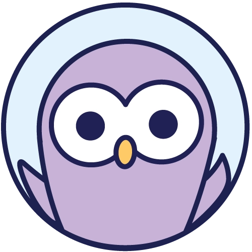 Purple owl avatar in a blue circle